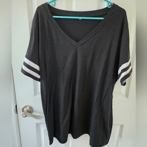 Black V-Neck Retro Style Tee T-Shirt Plus Size 2XL